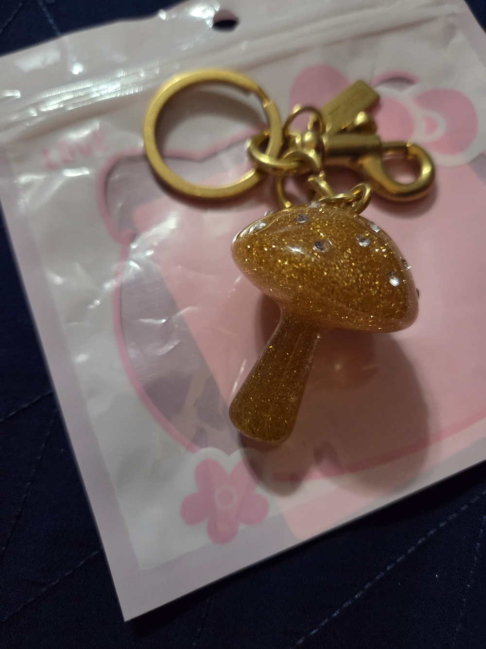 Gold Glitter Mushroom Keychain/Bag Charm New